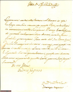 Manoscritto, lettera originale 1774 GENOVA Francesco MASSONE imbarca un barile  Manoscritto 1
