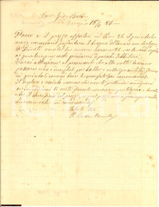 Manoscritto, lettera originale 1886 TEMPIO PAUSANIA il bisogno del danaro non ha legge 1