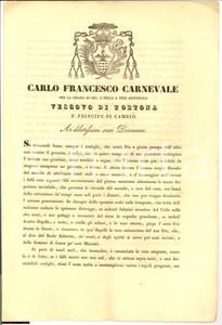 Documento originale, autentico 1831 TORTONA AL Predica mons. Carlo Francesco CARNEVALE 1