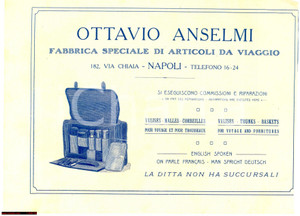 Materiale pubblicitario d’epoca 1920 ca NAPOLI Ottavio ANSELMI Articoli da viaggio Biglietto pubblicitario 1