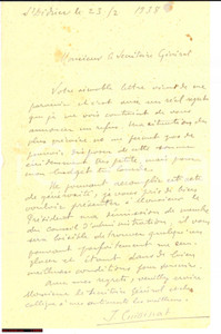 Autografo originale 1938 ST DIDIER (FR) DÃ©mission Jean CUISSINAT Autographe 1