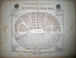 Stampa, bozzetto originale 1867 PARIS Plan officiel EXPOSITION UNIVERSELLE stampa 1