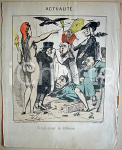 Stampa, bozzetto originale 1871 Caricatura Simple projet de REFORME Hector MOLOCH 1