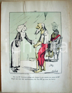 Stampa, bozzetto originale 1871 Satira dell'ASSISTENZA PUBBLICA Ill. Hector MOLOCH 1