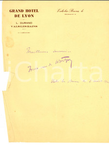 Autografo originale 1940 VALSLESBAINS F Max van de WOESTYNE Autograph 1