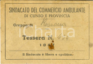 Oggetto da collezione cartaceo 1947 ROSSANA CN Sindac. Domenico BARBERO fruttivendolo 1