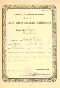Documento originale, autentico 1935 MILANO Corsi premilitari Pier Luigi ALESSANDRI 1