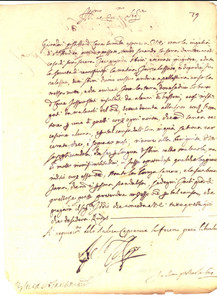 Manoscritto, lettera originale 1621 CAVE (RM) Andrea CAPRANICA incarcerato per agguato agli sbirri con bastoni 1