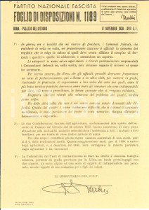 Documento originale, autentico 1938 PNF ROMA Nuove norme per addestramento quadri  *Foglio disposizioni 1189 1