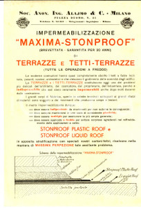 Materiale pubblicitario d’epoca 1930 ca MILANO Soc. ing. ALAJMO  Impermeabilizzazione MAXIMASTONPROOF tetti 1