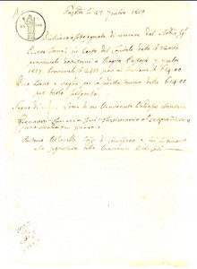 Documento originale, autentico 1819 GAZOLDO DEGLI IPPOLITI (MN) Ricevuta Benvenuta BALDASSARRI a Pietro TOMMASI 1