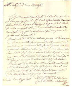 Manoscritto, lettera originale 1831 MILANO Carlo KRENTZLIN SOLIVETTA lieto per la conclusione di un affare 1