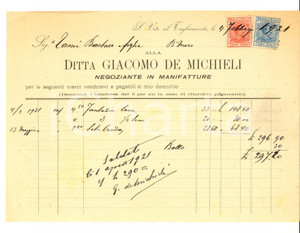 Documento originale, autentico 1921 SAN VITO AL TAGLIAMENTO UD Giacomo DE MICHELI Manifatture Fattura 1