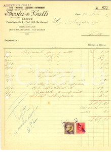 Documento originale, autentico 1937 LECCO Ditta SCOLA & GALLI Auto e motocicli Fattura intestata riparazione 1