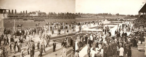 Fotografia d epoca originale 1936 MILANO SAN SIRO Sfilata partecipanti Gran Premio all IPPODROMO Foto DOPPIA 1