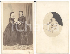 Fotografia d epoca originale 1870 ca ATENE Ritratto di due sorelle con neonato Fotografia RARA CDV 1