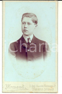 Fotografia d epoca originale 1890 ca PARIS Ritratto di un giovane a 16 anni Fotografia ARMAND CDV 1