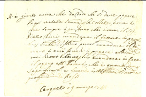 Manoscritto, lettera originale 1743 CERQUETO PG Domenico ROSATI sul pagamento di Pietro RICCI Lettera 1