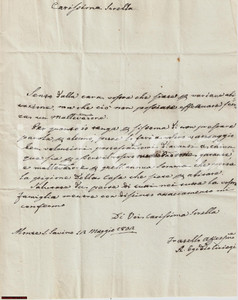 Manoscritto, lettera originale 1832 MONTE SAN SAVINO Egidio CIRIEGI pro Angiola PUCCI 1