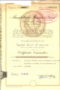 Oggetto da collezione cartaceo 1970 GALLIATE NO Manifattura ROSSARI E BRAZZI certificato azionario NOVE CEDOLE 1