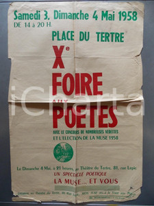 Documento originale, autentico 1958 PARIS Place du TERTRE Xe Foire aux PoÃ¨tes  Muse 1958 Manifesto 1