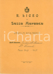 Oggetto da collezione cartaceo 1912 SESSA AURUNCA CE Regio Liceo Governativo Pagella scolastica 1