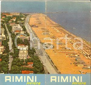 Materiale pubblicitario d’epoca 1959 TURISMO RIMINI e la Riviera Pieghevole ILLUSTRATO 11x23 cm 1