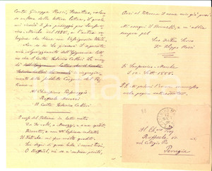 Manoscritto, lettera originale 1888 SAN SEVERINO MARCHE MC Don Filippo ROSSI al prof. Raffaele MAROZZI 1