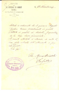 Documento originale, autentico 1897 ROMA Ospizio S. CUORE DI GESU  Attestato di frequenza di Augusto GIUDICI 1