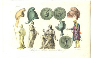 Stampa, bozzetto originale 1830 ca FERRARIO COSTUME ASIA Medaglia di Tenedo, Palladio, Paride Inc. ANDREI 1