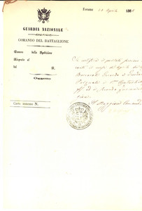 Documento originale, autentico 1868 TERAMO Guardia Nazionale  Servizio Gerardo BARCAROLI e Pasquale GIORDANI 1