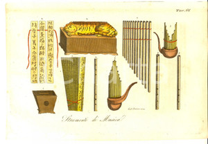 Stampa, bozzetto originale 1830 ca FERRARIO COSTUME ANTICO ASIA Strumenti di musica Inc. Andrea BERNIERI 1