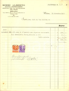 Documento originale, autentico 1942 MILANO Via Cerva 22 Alberto SOZZI succ. FRATELLI BAZZONI Lavorazione legno 1
