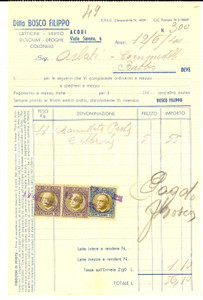 Documento originale, autentico 1940 ACQUI TERME Ditta Filippo BOSCO Latticini e lievitoFattura intestata 1