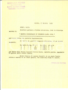 Materiale pubblicitario d’epoca 1929 TORINO Ditta Pietro ANSELMO Lettera per concentrato di pomodoro SIPA 1