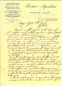 Manoscritto, lettera originale 1914 JESI AN Romeo AGOSTINI Legatoria  Lettera su una fornitura di libri 1
