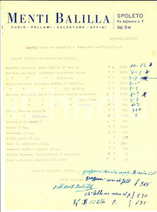 Documento originale, autentico 1949 SPOLETO PG Balilla MENTI Cuoio  Pellami  Calzature Preventivo 1