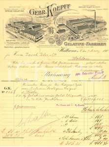 Documento originale, autentico 1904 HEILBRONN D Fabbrica di gelatina PAUL KOEPFF  Fattura intestata 1