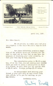 Manoscritto, lettera originale 1927 BOSTON USA Lettera per abbonamento a THE HOUSE BEAUTIFUL Pubblicitaria 1