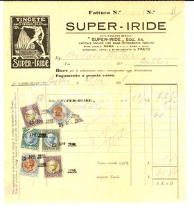 Documento originale, autentico 1938 PRATO Ditta Ruggero BENELLI SUPERIRIDEper tintura  Fattura intestata 1