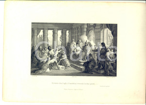 Stampa, bozzetto originale 1870 ca MILANO BIBBIA Giudizio di Salomone Stampa inc. GANDINI ed. PAGNONI 1