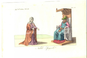 Stampa, bozzetto originale 1837 FERRARIO COSTUME ANTICO Nobili spagnoli Stampa COLORATA A MANO 1
