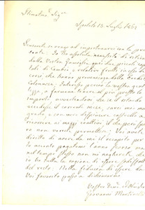 Manoscritto, lettera originale 1862 SPOLETO PG Giovanni MARTINELLI chiede i capitali dell ereditÃ  COLONNESI 1
