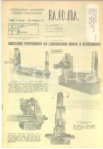 Materiale pubblicitario d’epoca 1971 TORINO Ditta RA. CO. MA. Occasioni macchine utensili Catalogo ILLUSTRATO 1