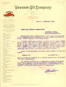 Documento originale, autentico 1917 GENOVA Vacuum Oli Company aumenta fusti di grasso GARGOYLE Lettera 1