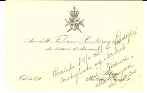 Autografo originale 1960 ca MILANO Biglietto da visita Federico Santamaria ABENANTE Autografo 1