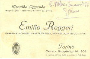 Documento originale, autentico 1935 ca TORINO Arnaldo OGGENDA viaggiatore Fabbrica Emilio ROGGERI Biglietto 1