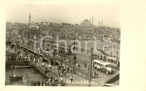 Cartolina originale da collezione 1940 ca ISTANBUL TURCHIA  Ponte di GALATA ANIMATA con tram e autobus FP VG 1