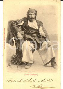 Cartolina originale da collezione 1904 FONNI NU COSTUMI SARDI  Ritratto maschile Cartolina postale FP VG 1