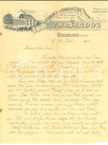 Documento originale, autentico 1904 SOLEURE CH Lettera familiare su carta intestata SANDOZ Orologeria 1